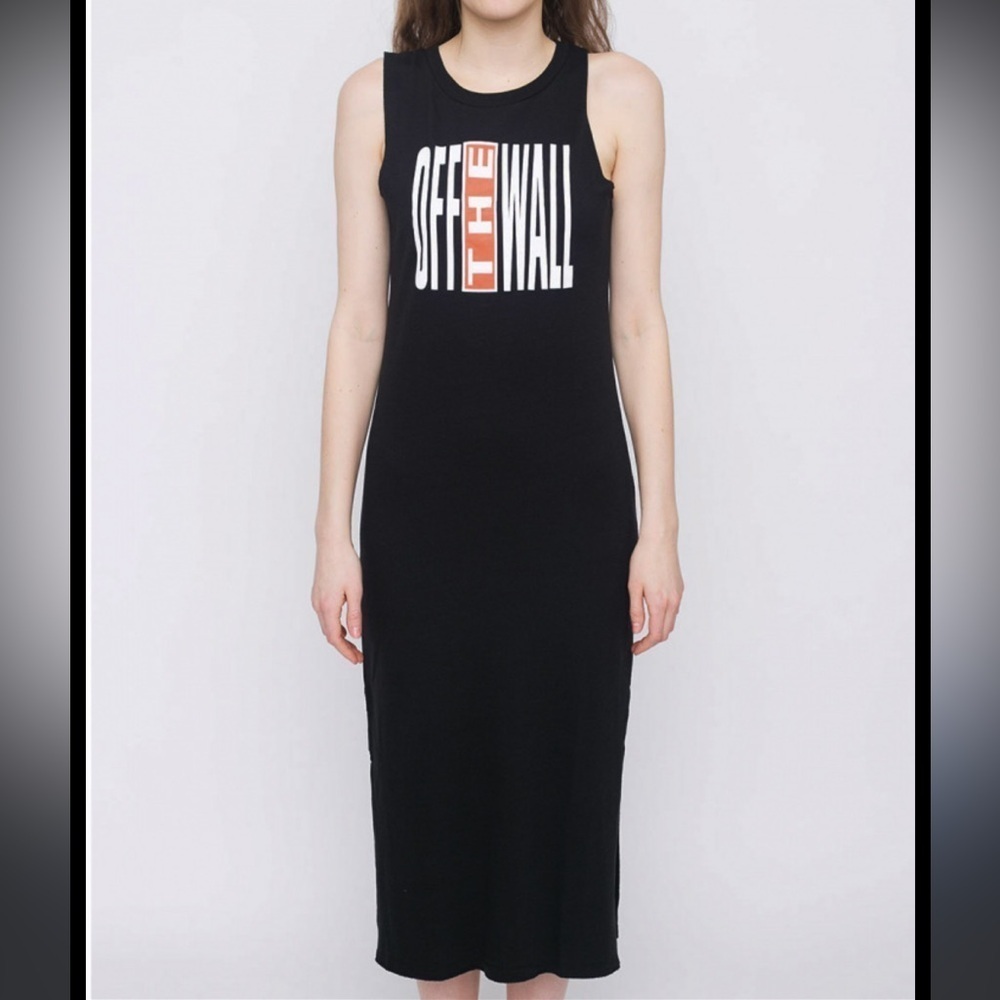 Vans Off The Wall Black Midi Length Tank Top T-shirt Dress with Side Slits